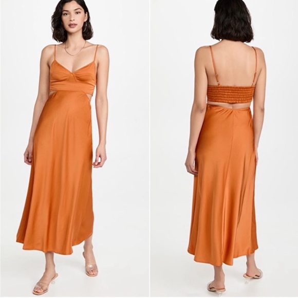 A.L.C. Blakely Cut Out Midi Dress in Rust Orange Size 10 Satin Flaw - Picture 14 of 14